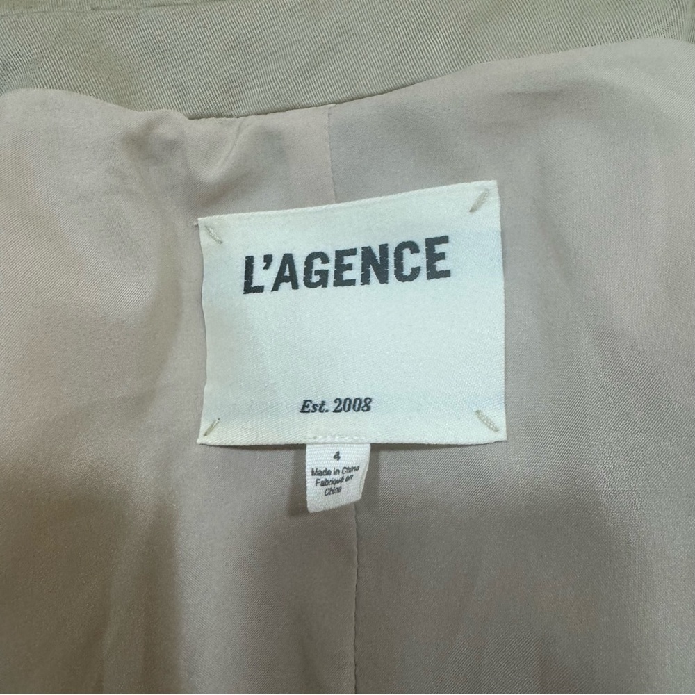 L'Agence Women’s Trench Coat Beige Cotton Collared With Belt Size 4 $700 - Picture 2 of 11